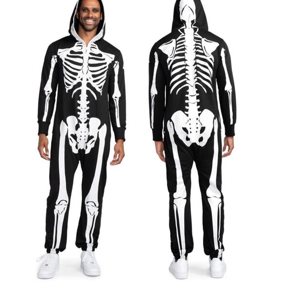 Skeleton Jumpsuit Adult Unisex Medium Tipsy Elves Zip Up NWT Costume Party Rave - Picture 4 of 8